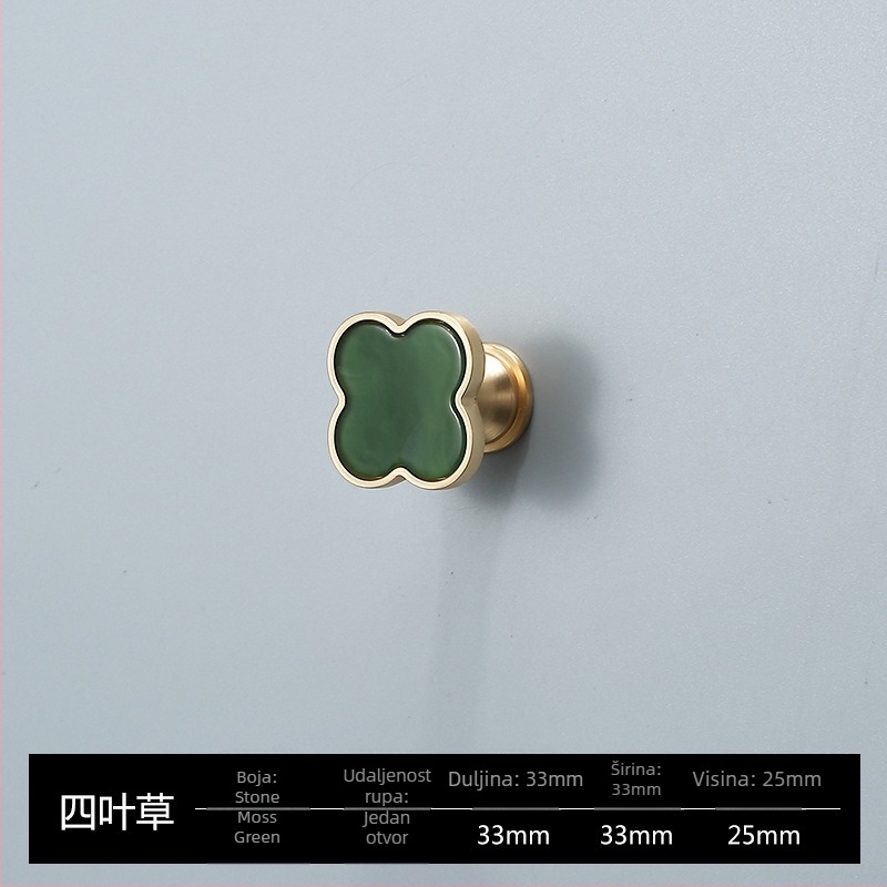 Drška za vrata ormarića i ladice - Four-leaf Clover model, cinkova zlitina, elektropliranje, stil laganog luksuza