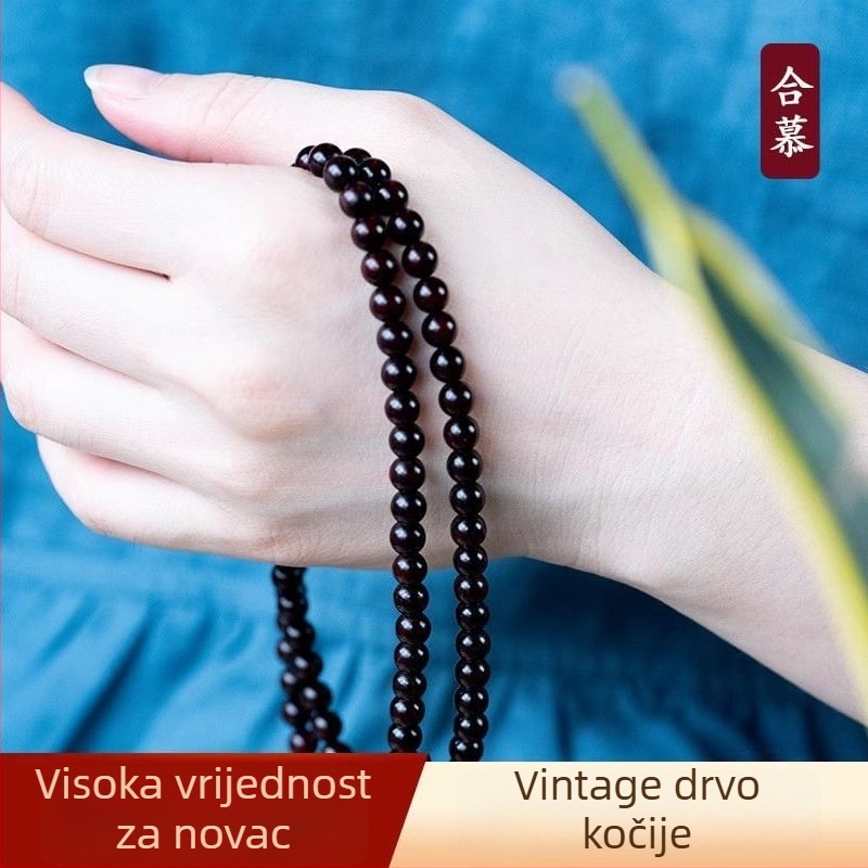 Narukvica od rosewooda s 108 perli, polirani završetak, moderni minimalistički stil, unisex, brend Hemu