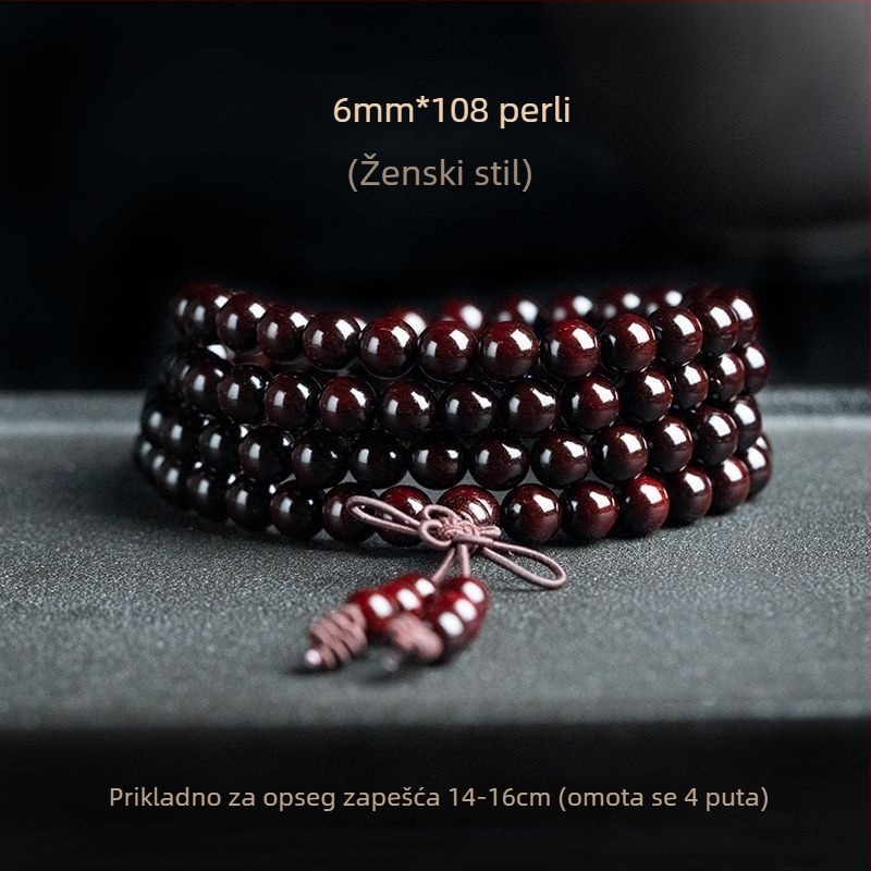 Narukvica od rosewooda s 108 perli, polirani završetak, moderni minimalistički stil, unisex, brend Hemu