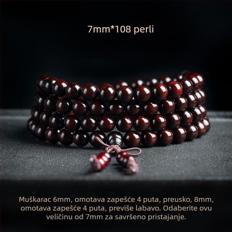 Narukvica od rosewooda s 108 perli, polirani završetak, moderni minimalistički stil, unisex, brend Hemu