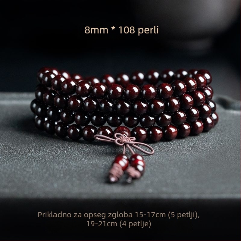 Narukvica od rosewooda s 108 perli, polirani završetak, moderni minimalistički stil, unisex, brend Hemu