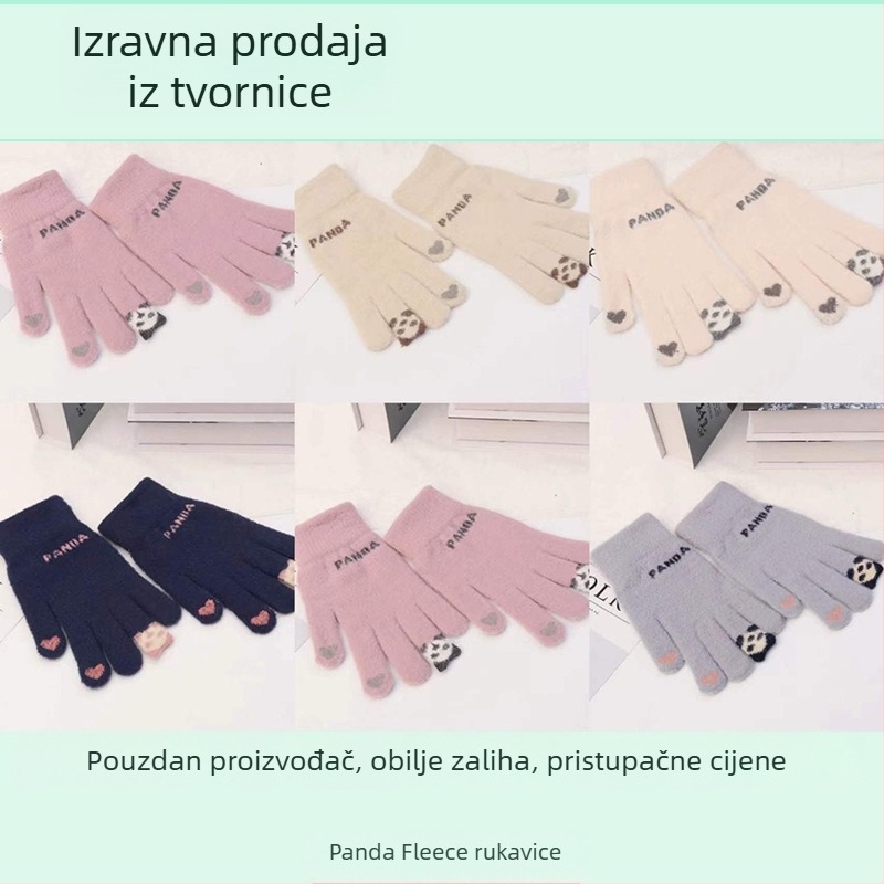 Unisex rukavice s prstima od jacquard umjetne krzna, dvostrani velur, uzorak slova, za toplinu