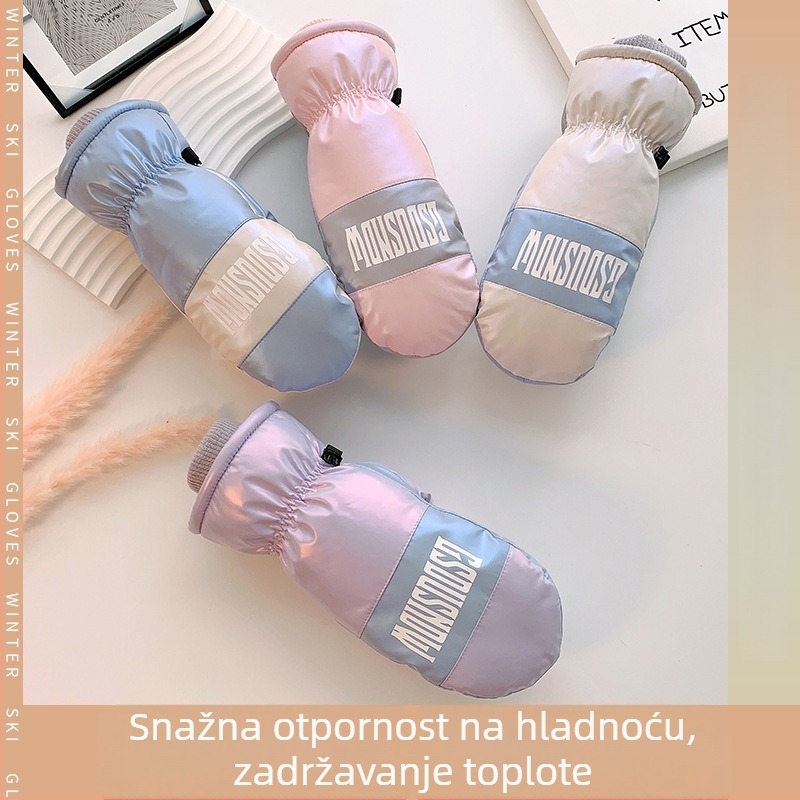 Ženske zimske rukavice za skijanje, jednofarbne, korejskog stila, otporne na vjetar i vodootporne, topla pamučna podstava, debele, za vanjske sportove