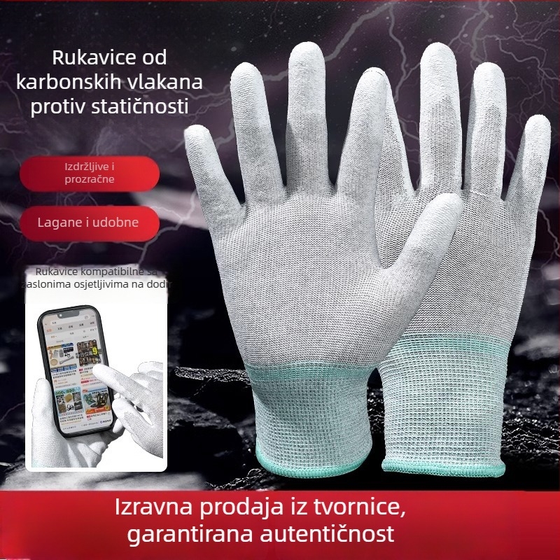 Rukavice od karbonskih vlakana s premazom na prstima i dlanu, kompatibilne s zaslonom osjetljivim na dodir, prozračne, otporne na habanje, protivklizne/antistaticke