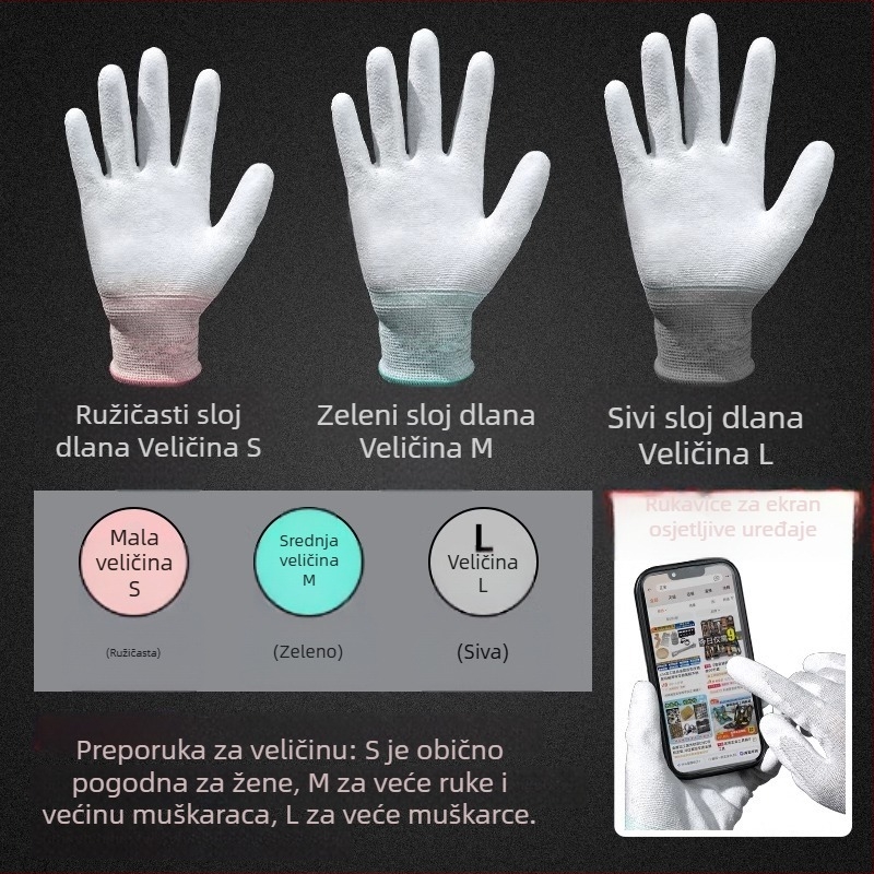 Rukavice od karbonskih vlakana s premazom na prstima i dlanu, kompatibilne s zaslonom osjetljivim na dodir, prozračne, otporne na habanje, protivklizne/antistaticke