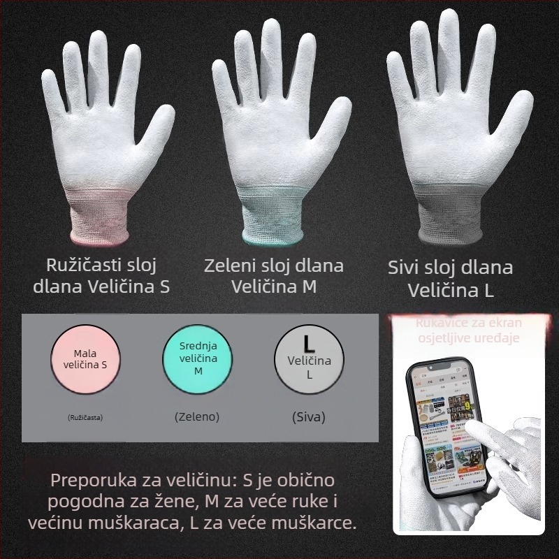 Rukavice od karbonskih vlakana s premazom na prstima i dlanu, kompatibilne s zaslonom osjetljivim na dodir, prozračne, otporne na habanje, protivklizne/antistaticke