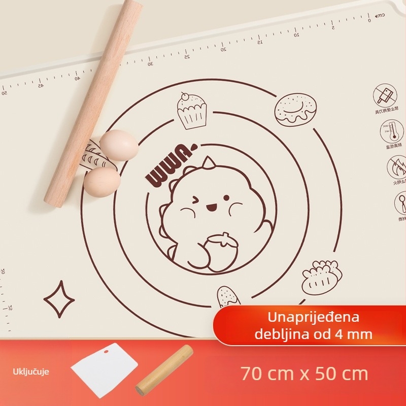 Silikonska podloga za mijesanje, debela, prehrambene kvalitete, neprijanjajuća, prilagodljiva