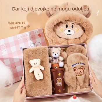 Poklon set šal u kutiji za poklon, jesen-zima, crtani stil, poslovni dar