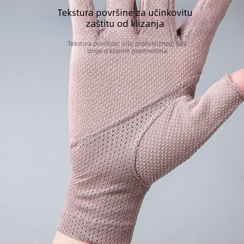 Ženske rukavice s polu-prstima Ice Silk 7038 – rukavice bez prstiju za manikuru, branje čaja, vožnju biciklom i vožnju; prozračnost, UV zaštita, protuklizne, ultralakih, kompatibilne s dodirnim zaslonom (12 pari u pakiranju)