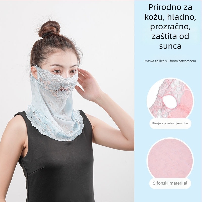 Ljetni šal za zaštitu od sunca s UV zaštitom, prozračan, ultra lagan, sjenčanje vrata, najlonska čipka