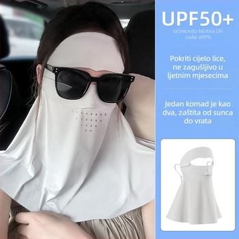 Ice Silk maska za lice s UV zaštitom, potpuno pokrivanje lica i vrata, s odvojivim Velcro remenom, prozračna