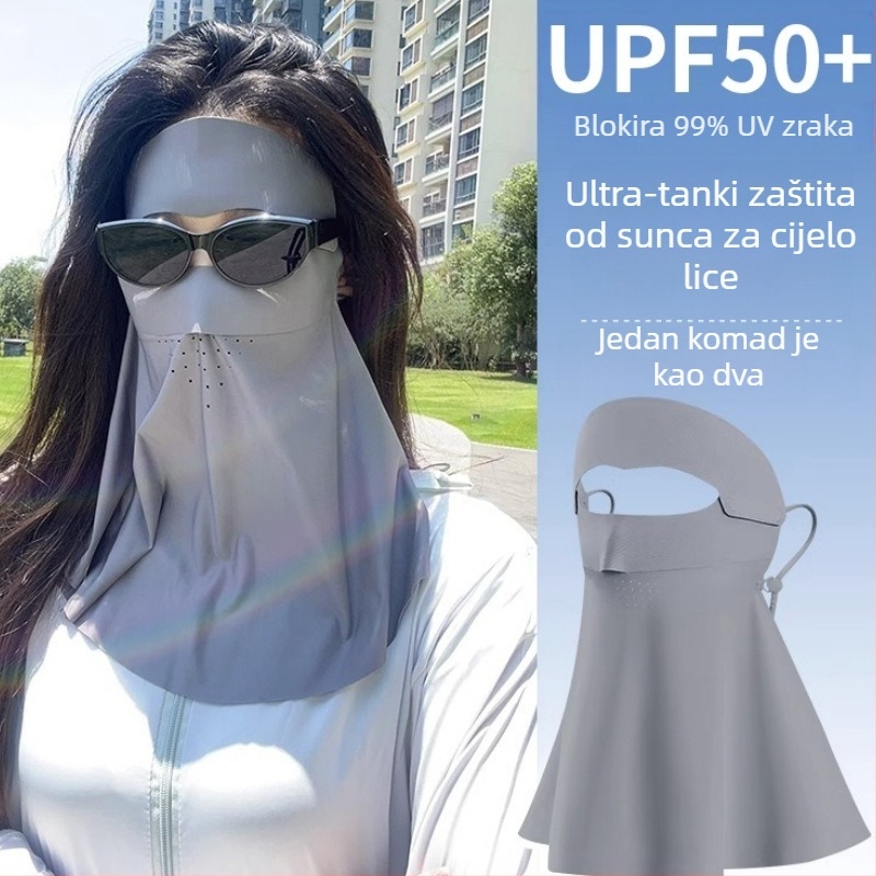 Ice Silk maska za lice s UV zaštitom, potpuno pokrivanje lica i vrata, s odvojivim Velcro remenom, prozračna