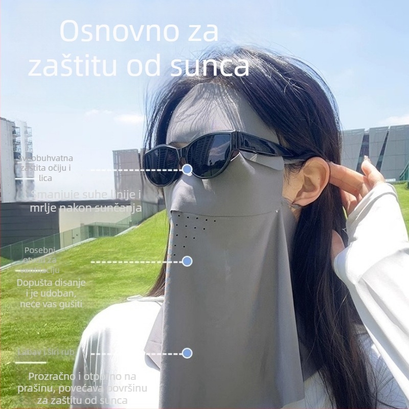 Ice Silk maska za lice s UV zaštitom, potpuno pokrivanje lica i vrata, s odvojivim Velcro remenom, prozračna