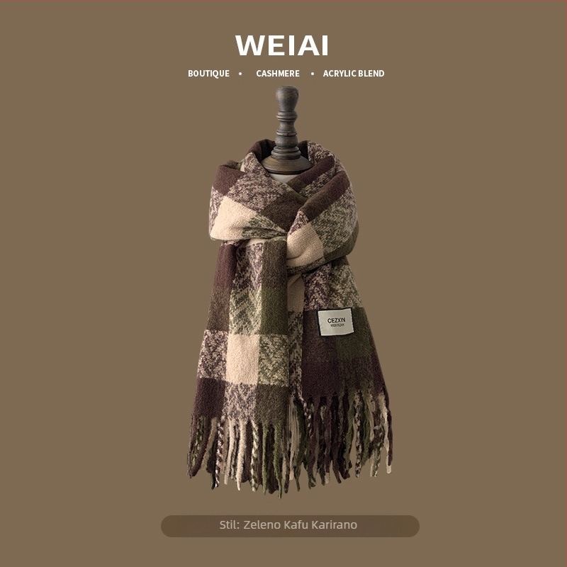 Ženski warp-knit šal, imitacija kašmira, poliester, zima 2023, topao