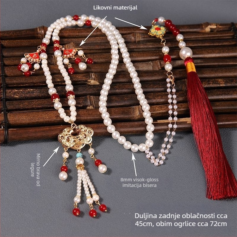 Ogrlica s ručno izrađenim staklenim privjeskom, U-oblik dizajna, kuglični lanac, duljina 81 cm+ , unisex