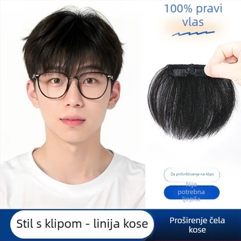 Muška perika s linijom kose - ručno tkan, duga ljudska kosa, pokriva čelnu liniju, može se bojiti