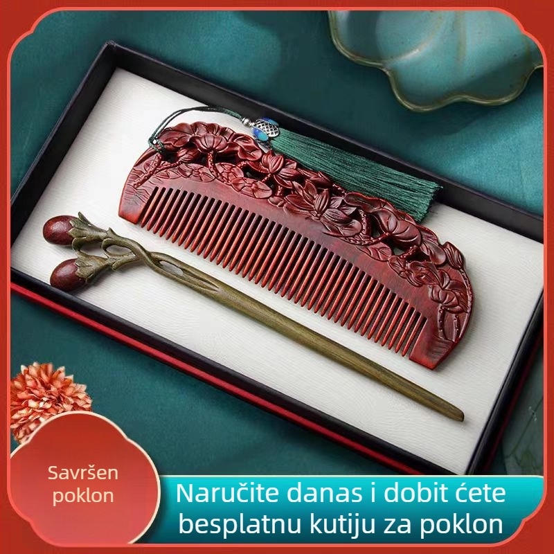 Štift za kosu od zelenog sandalovog drveta, vintage etnički geometrijski dizajn (Materijal: Drvo; Stil: Etnik; Oblik: Geometrijski; Kategorija proizvoda: Dodaci za kosu)