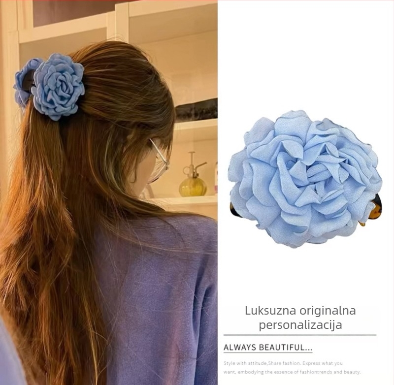 Isječka za kosu s ružom, ručno izrađena, korejski stil, platneni zahvat (Materijal: platno; Stil: ruža; Obrada: ručno; Uhvatič: platneni; Za: žene)