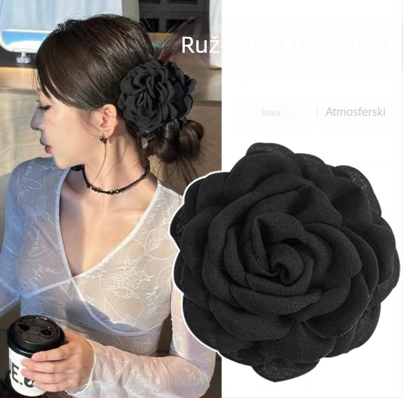 Isječka za kosu s ružom, ručno izrađena, korejski stil, platneni zahvat (Materijal: platno; Stil: ruža; Obrada: ručno; Uhvatič: platneni; Za: žene)