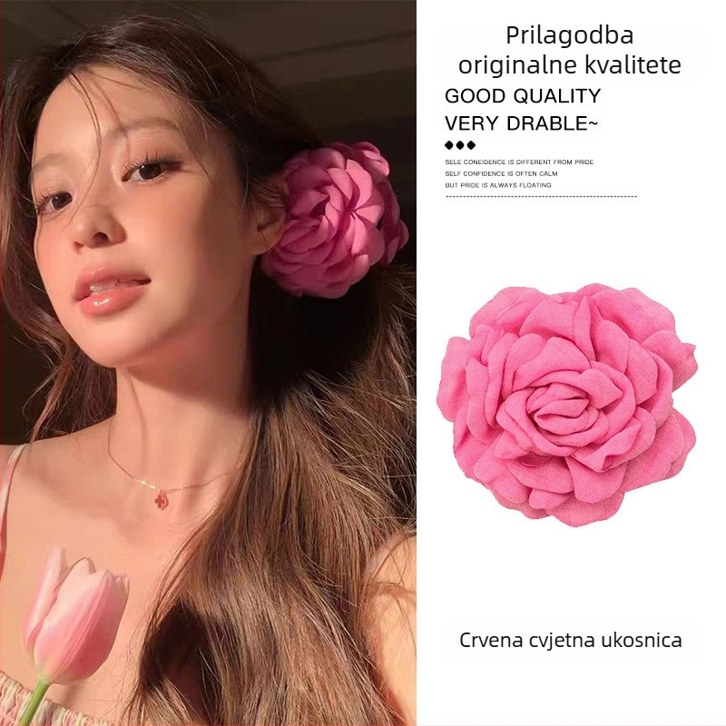 Isječka za kosu s ružom, ručno izrađena, korejski stil, platneni zahvat (Materijal: platno; Stil: ruža; Obrada: ručno; Uhvatič: platneni; Za: žene)