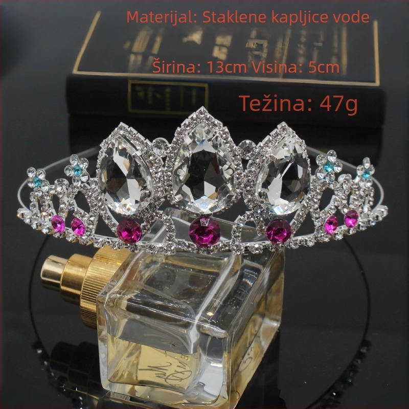 Vjenčana kruna s kristalima – retro ženski tiara, s galvaniziranim premazom