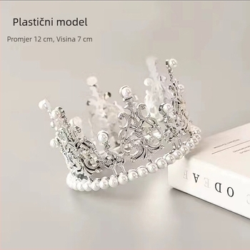 Trokutasta biserna kruna za vjenčanje i tortu – plastična tiara, ručna izrada, kristalni ukrasi