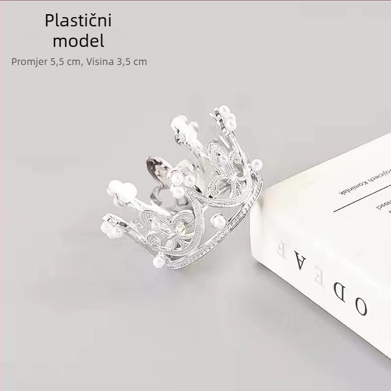 Trokutasta biserna kruna za vjenčanje i tortu – plastična tiara, ručna izrada, kristalni ukrasi