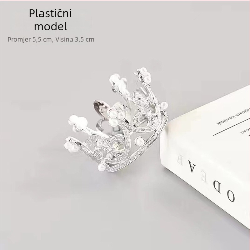 Trokutasta biserna kruna za vjenčanje i tortu – plastična tiara, ručna izrada, kristalni ukrasi