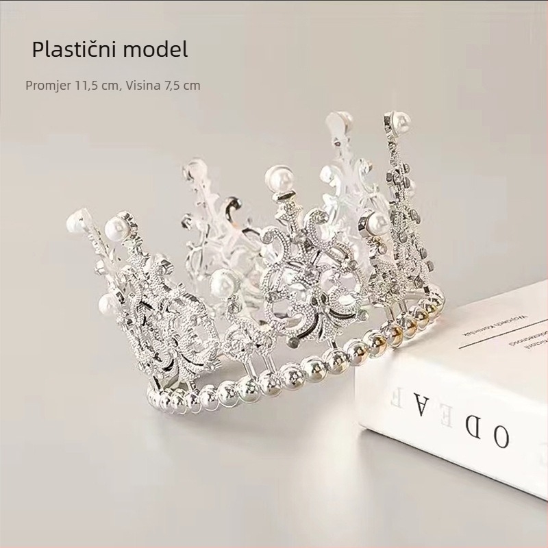 Trokutasta biserna kruna za vjenčanje i tortu – plastična tiara, ručna izrada, kristalni ukrasi