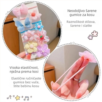 Dječji dodatak za kosu: princez stil s cvjetnim uzorcima, prsten za kosu i gumica za kosu, ručni rad, set od 10 komada