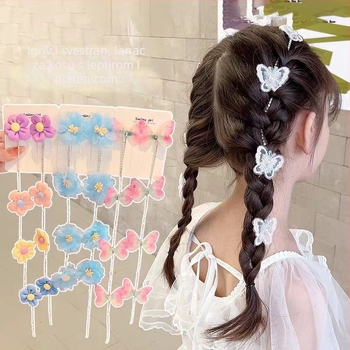 Dječji dodatak za kosu s perlama i pletenim lancem, mašnicom i resicama (Materijal: miješani materijali; Stil: sladak; za djecu; Obrada: ručno pleteno)