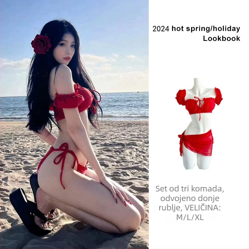 Trojodjelni bikini set s jastučićem za grudi, korejski stil, poliester tkanina 210 gsm, podstava od poliestera s 12% elastanu