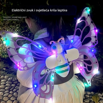 Električna krila leptira s šarenim svjetlima i zvučnim efektima, pokretni luminozni stražnji dodatak za djevojčice, plastika, interaktivna igračka za djecu 4–6 godina