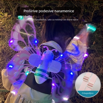 Električna krila leptira s šarenim svjetlima i zvučnim efektima, pokretni luminozni stražnji dodatak za djevojčice, plastika, interaktivna igračka za djecu 4–6 godina