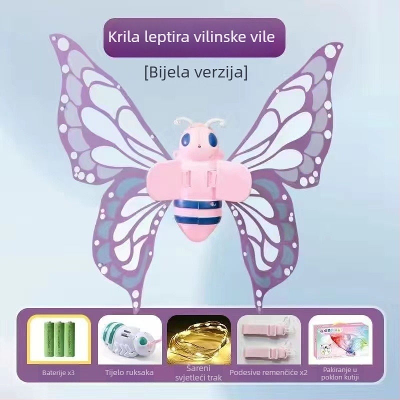 Električna krila leptira s šarenim svjetlima i zvučnim efektima, pokretni luminozni stražnji dodatak za djevojčice, plastika, interaktivna igračka za djecu 4–6 godina