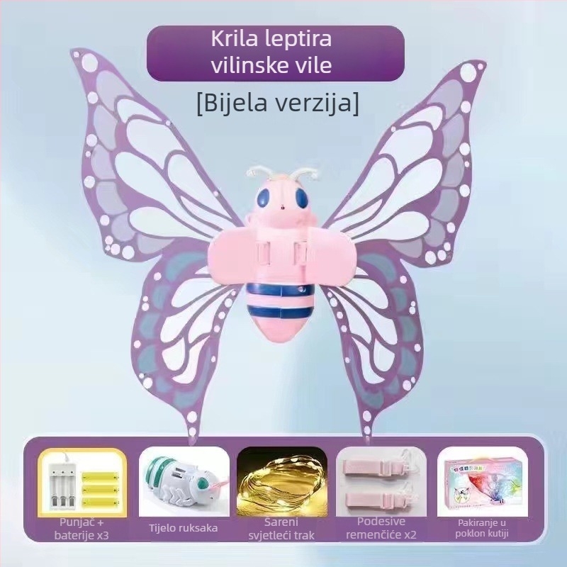 Električna krila leptira s šarenim svjetlima i zvučnim efektima, pokretni luminozni stražnji dodatak za djevojčice, plastika, interaktivna igračka za djecu 4–6 godina