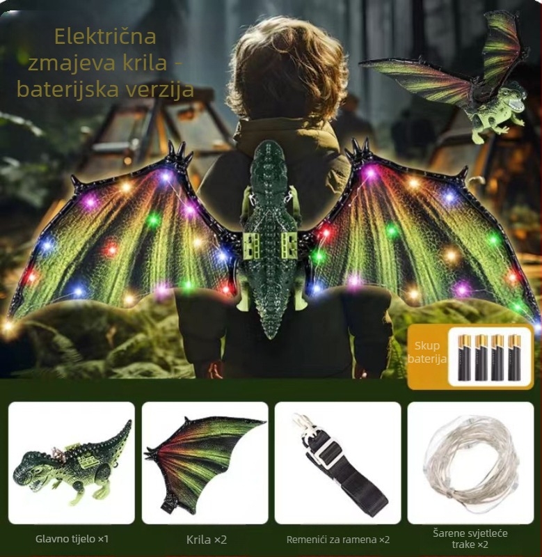 Električne svjetleća krila dinosaura – igračka za djecu, miče se i svijetli, od plastike, za dob 4–6 godina