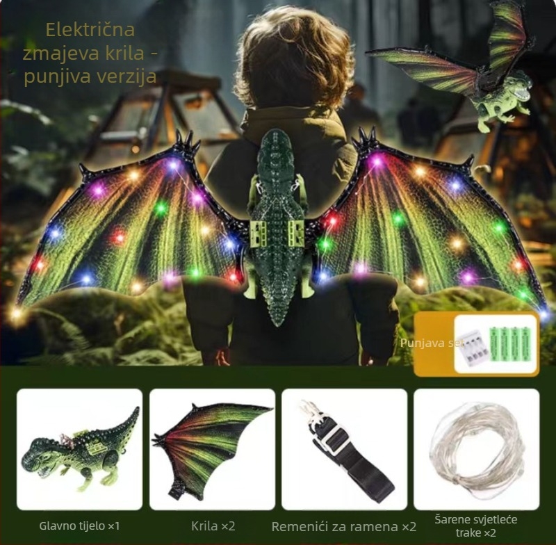 Električne svjetleća krila dinosaura – igračka za djecu, miče se i svijetli, od plastike, za dob 4–6 godina