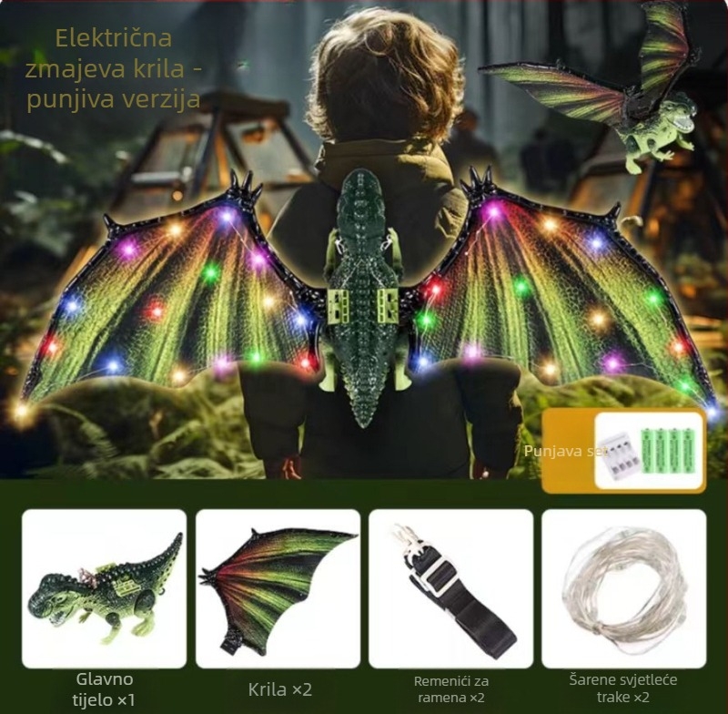 Električne svjetleća krila dinosaura – igračka za djecu, miče se i svijetli, od plastike, za dob 4–6 godina