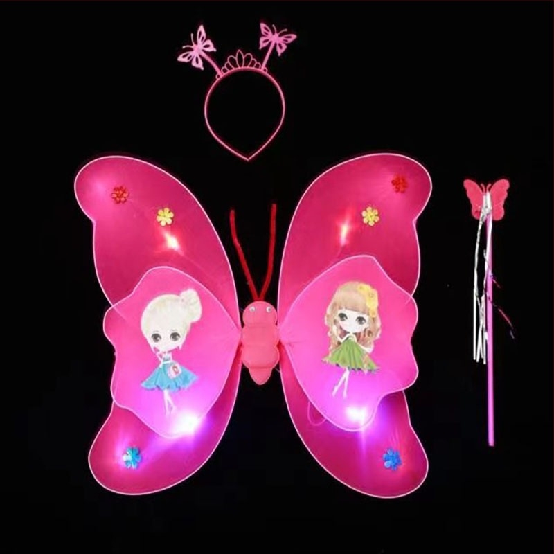 Dječji scenski kostim sa svjetlećim leptirovim krilima, trodijelni PVC set