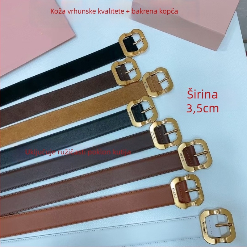 Ženski kožni kaiš s bakrenom kopčom i pinom, širina 2-4 cm
