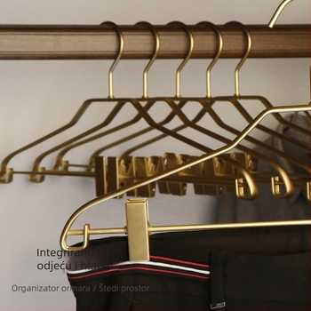 Aluminijska vješalica za odjeću s klipsama, protuklizna, integrirani prošireni dizajn (set od 5), lagani luksuzni stil