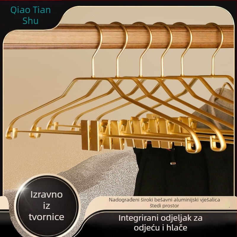 Aluminijska vješalica za odjeću s klipsama, protuklizna, integrirani prošireni dizajn (set od 5), lagani luksuzni stil