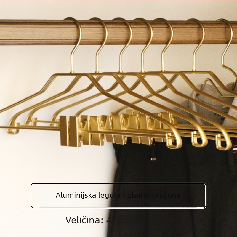 Aluminijska vješalica za odjeću s klipsama, protuklizna, integrirani prošireni dizajn (set od 5), lagani luksuzni stil