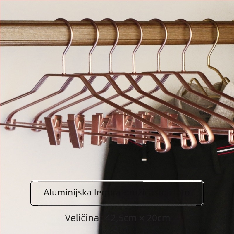 Aluminijska vješalica za odjeću s klipsama, protuklizna, integrirani prošireni dizajn (set od 5), lagani luksuzni stil