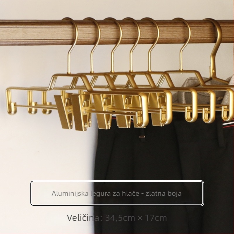 Aluminijska vješalica za odjeću s klipsama, protuklizna, integrirani prošireni dizajn (set od 5), lagani luksuzni stil