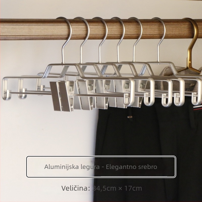 Aluminijska vješalica za odjeću s klipsama, protuklizna, integrirani prošireni dizajn (set od 5), lagani luksuzni stil
