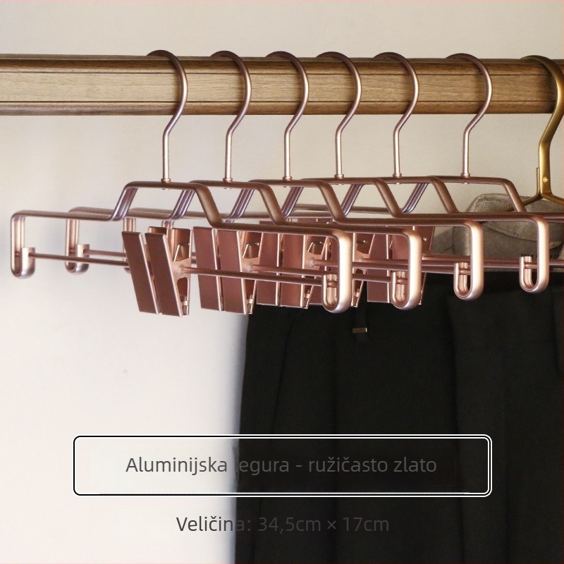 Aluminijska vješalica za odjeću s klipsama, protuklizna, integrirani prošireni dizajn (set od 5), lagani luksuzni stil