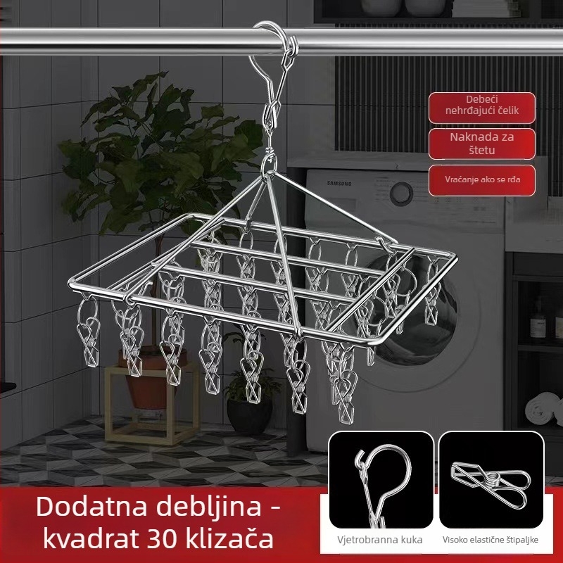 Nerđajući čelični sušili klip, multifunkcionalni držač za čarape i odjeću, model 009, sklopivi