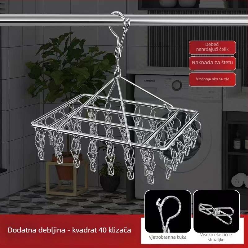 Nerđajući čelični sušili klip, multifunkcionalni držač za čarape i odjeću, model 009, sklopivi